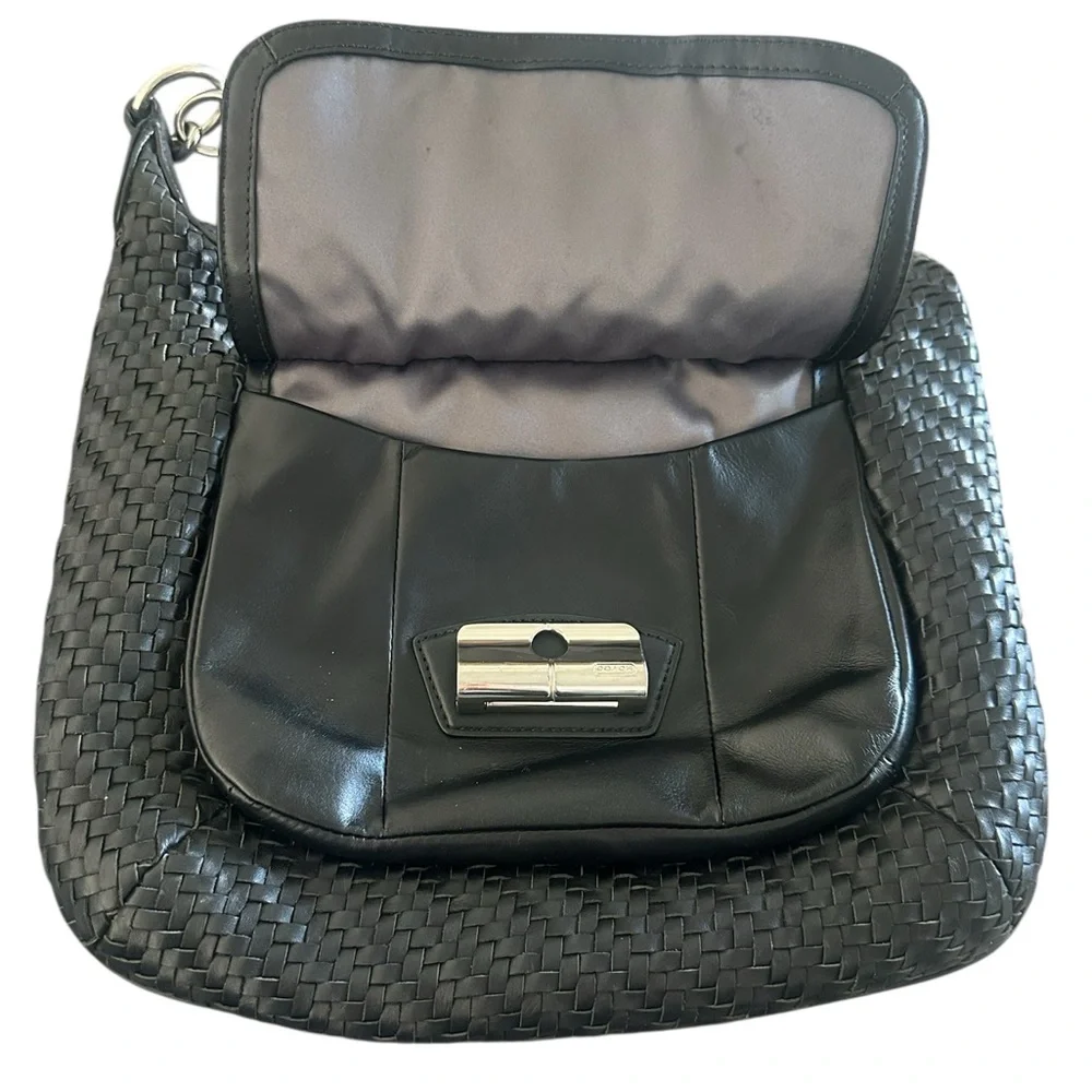 Coach Kristin Woven Leather Hobo Shoulder Bag Satchel Black